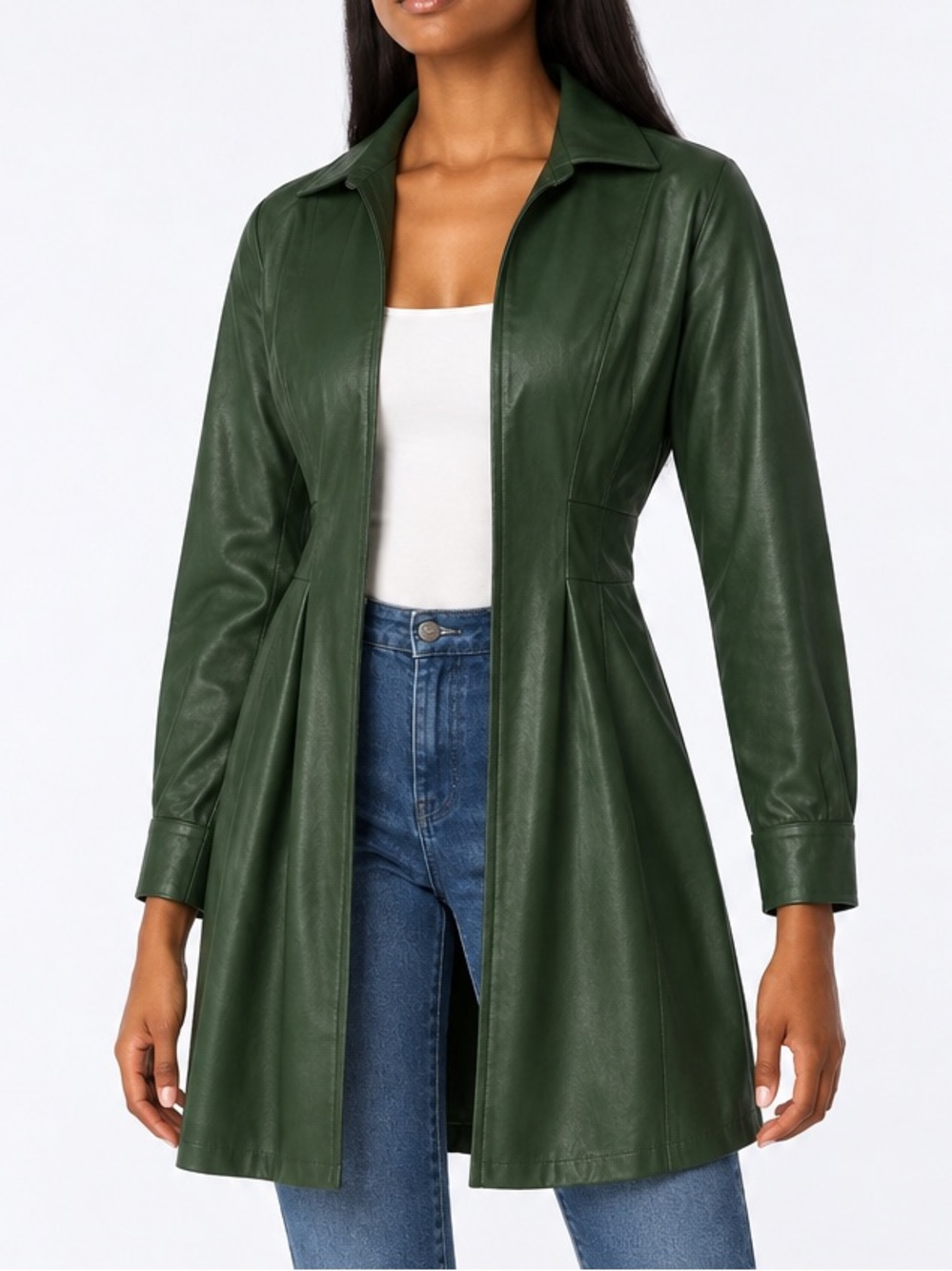 7 For All Mankind Dark Green Faux Leather Shirt Jacket Dress